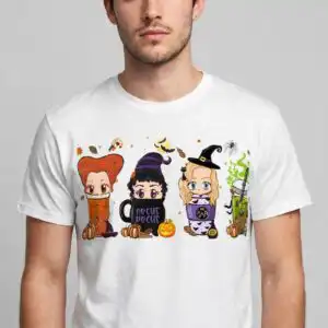 hocus pocus images with three cartoon witch coffee cups for halloween hocus pocus png images design printed on a plain product mockup