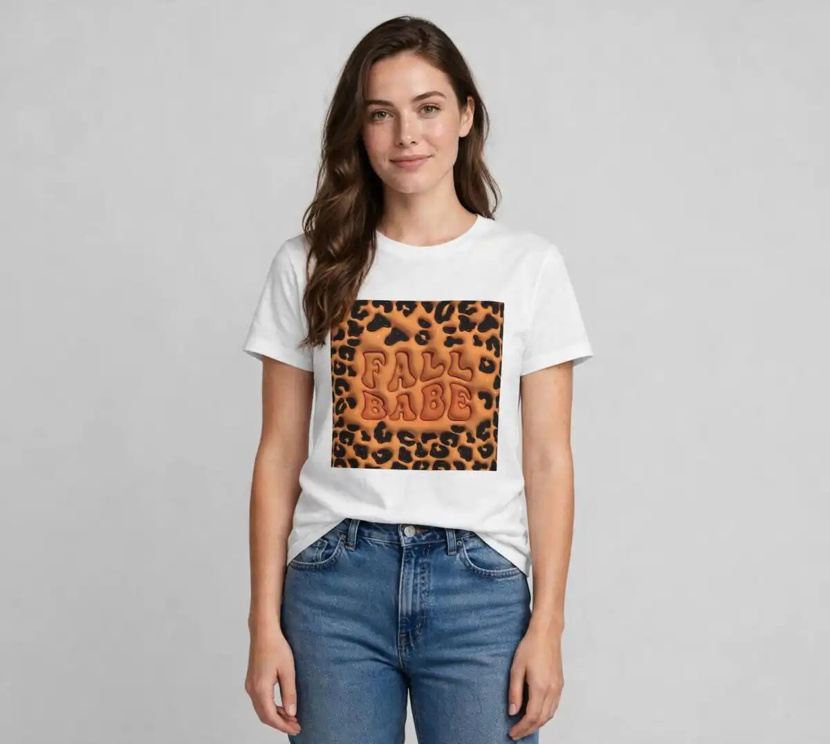 fall babe 3d inflated puff leopard tumbler wrap design 3d inflated puff fall png design printed on a plain product mockup