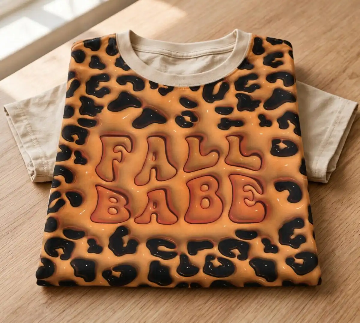 fall babe 3d inflated puff leopard tumbler wrap design 3d inflated puff fall png design printed on a plain product mockup