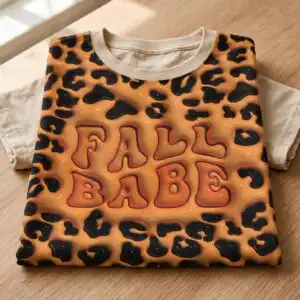 fall babe 3d inflated puff leopard tumbler wrap design 3d inflated puff fall png design printed on a plain product mockup
