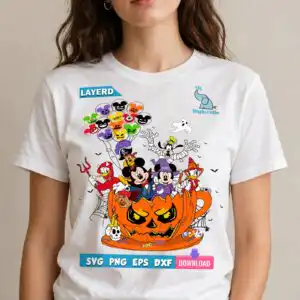 mickey and friends pumpkin halloween teacup party design mickey friends pumpkin halloween svg design printed on a plain product mockup
