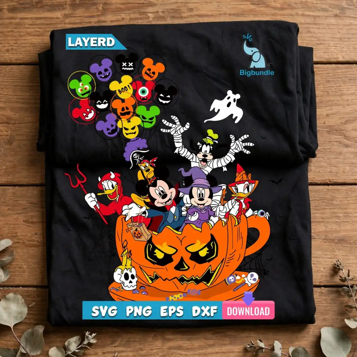 mickey and friends pumpkin halloween teacup party design mickey friends pumpkin halloween svg design printed on a plain product mockup