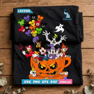 mickey and friends pumpkin halloween teacup party design mickey friends pumpkin halloween svg design printed on a plain product mockup