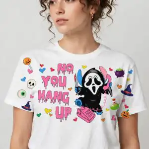 no you hang up blue cartoon ghost halloween png for shirts and tumblers blue cartoon png design printed on a plain product mockup