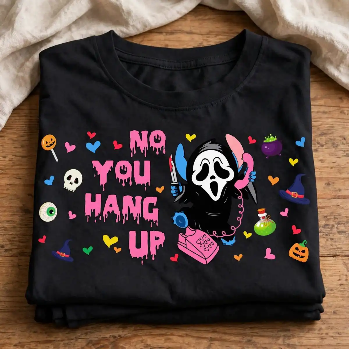 no you hang up blue cartoon ghost halloween png for shirts and tumblers blue cartoon png design printed on a plain product mockup