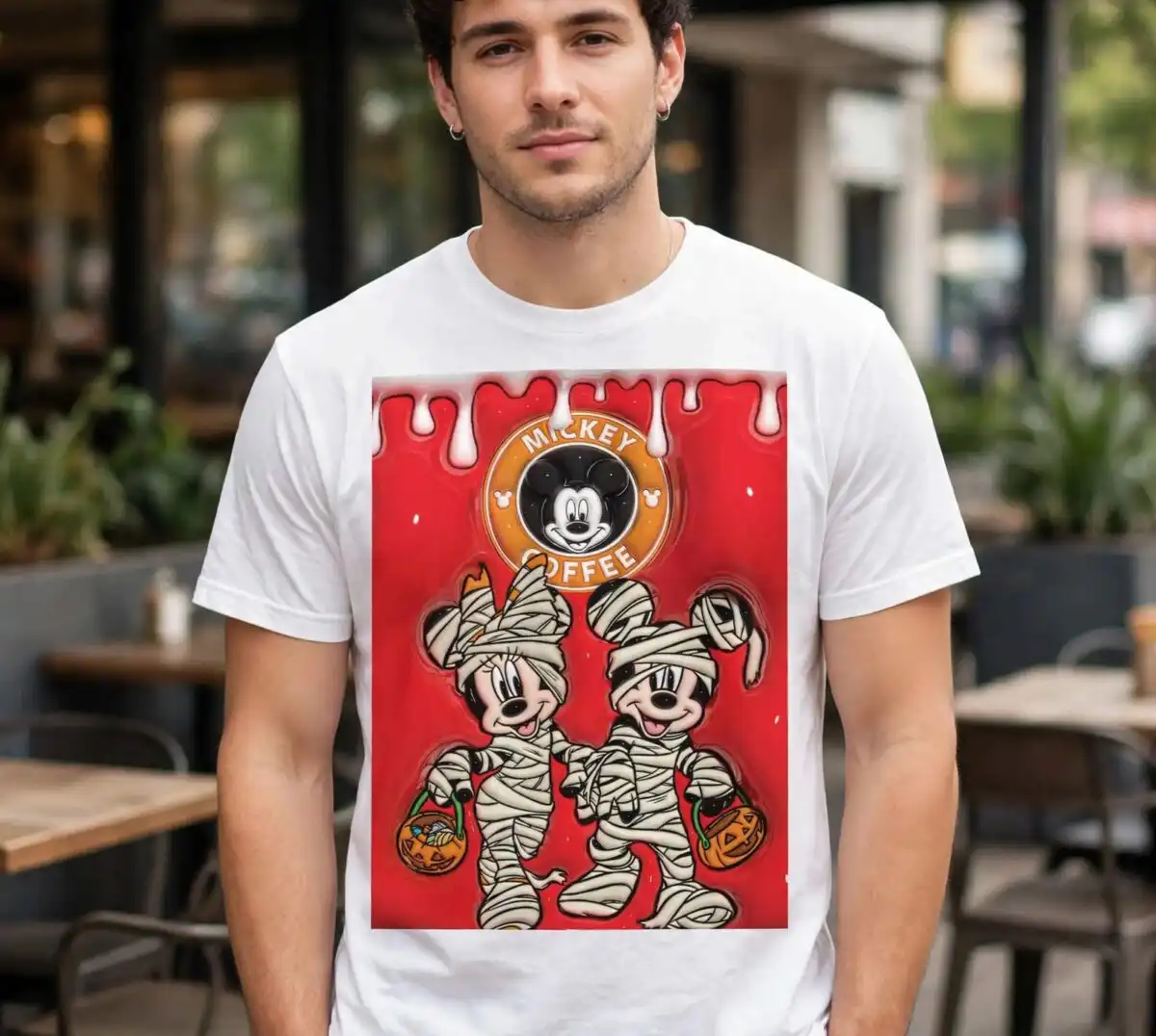 halloween three cartoon mice dressed as mummies coffee tumbler wrap png halloween three cartoon mice dressed png design printed on a plain product mockup