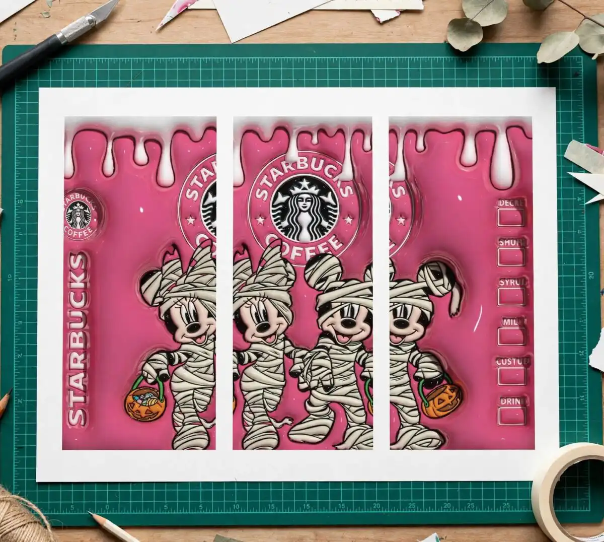 cute mummy mice starbucks png coffee halloween tumbler wrap design starbucks png coffee design printed on a plain product mockup