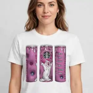 pink 3d puffy inflated halloween ghost tumbler wrap with starbucks coffee pink 3d puffy inflated png design printed on a plain product mockup