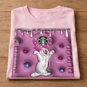pink 3d puffy inflated halloween ghost tumbler wrap with starbucks coffee pink 3d puffy inflated png design printed on a plain product mockup