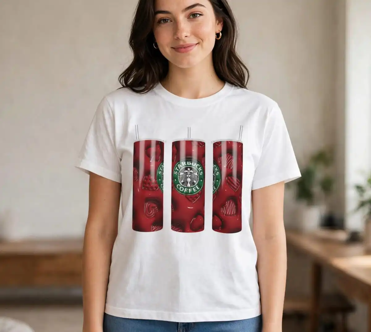 starbucks coffee logo puffy heart tumbler wrap - valentine's sublimation png starbucks coffee logo puffy sublimation design printed on a plain product mockup