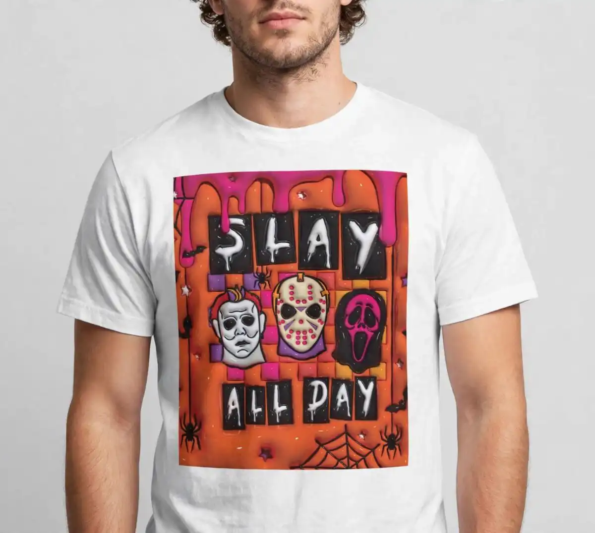 3d inflated puff slay all day horror movie halloween tumbler wrap design 3d inflated puff slay png design printed on a plain product mockup