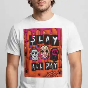 3d inflated puff slay all day horror movie halloween tumbler wrap design 3d inflated puff slay png design printed on a plain product mockup