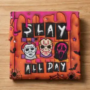 3d inflated puff slay all day horror movie halloween tumbler wrap design 3d inflated puff slay png design printed on a plain product mockup