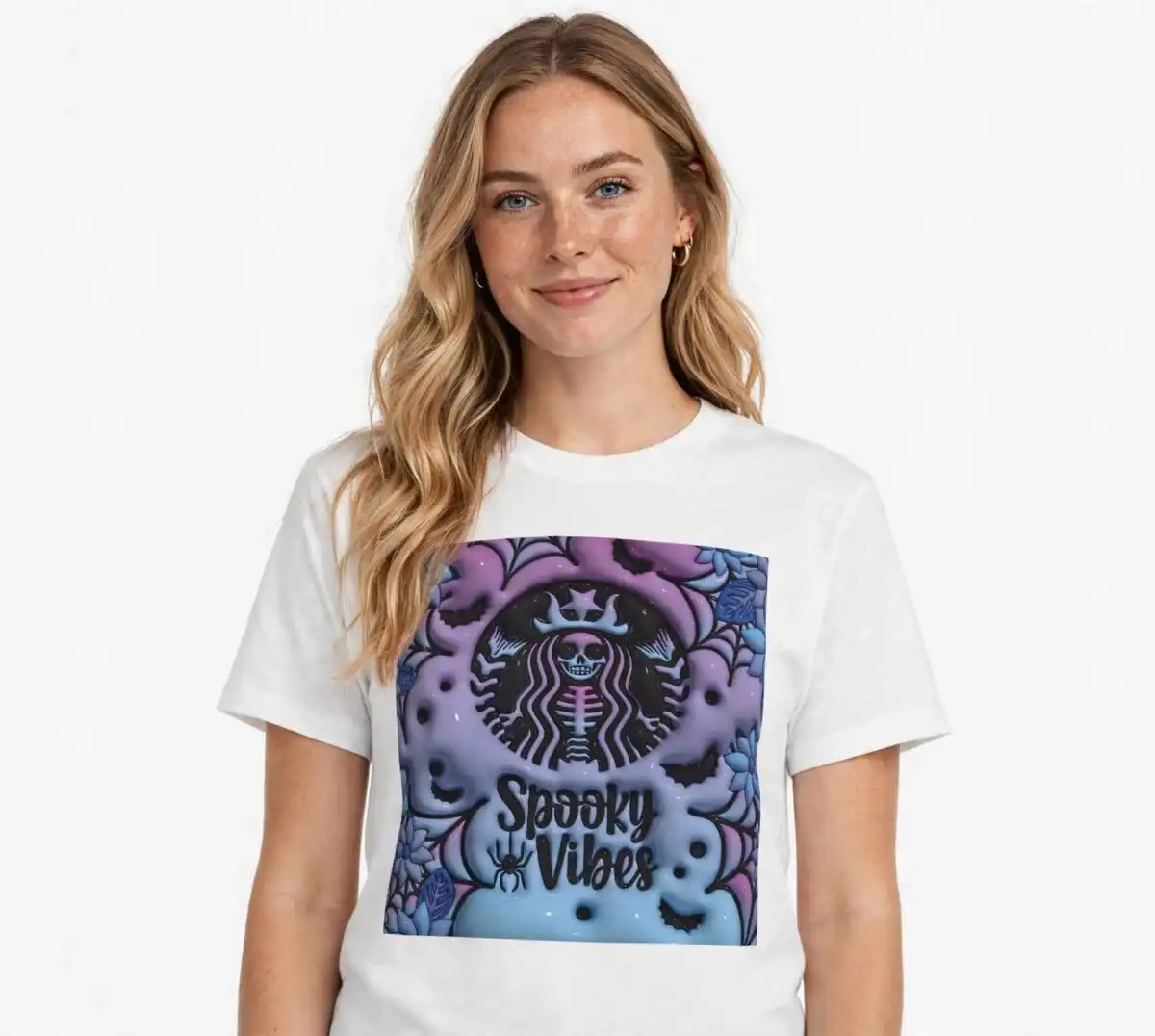 spooky vibes skeleton mermaid halloween tumbler wrap with background halloween png background design printed on a plain product mockup