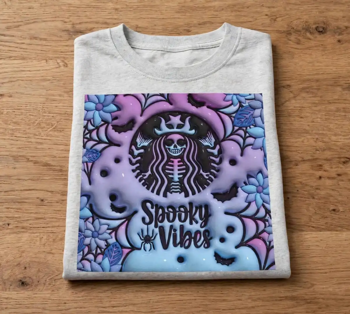 spooky vibes skeleton mermaid halloween tumbler wrap with background halloween png background design printed on a plain product mockup