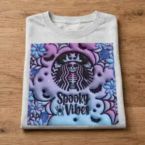 spooky vibes skeleton mermaid halloween tumbler wrap with background halloween png background design printed on a plain product mockup