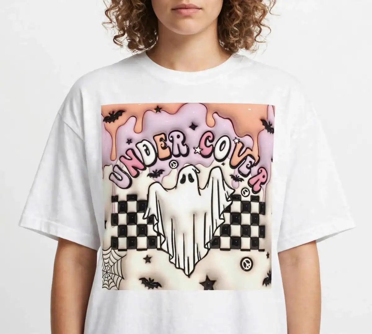 3d inflated puff under cover retro halloween ghost tumbler wrap png 3d inflated puff under png design printed on a plain product mockup