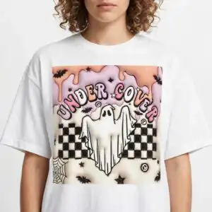 3d inflated puff under cover retro halloween ghost tumbler wrap png 3d inflated puff under png design printed on a plain product mockup
