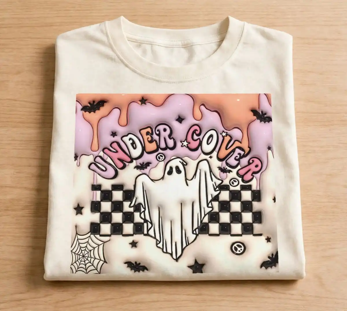 3d inflated puff under cover retro halloween ghost tumbler wrap png 3d inflated puff under png design printed on a plain product mockup
