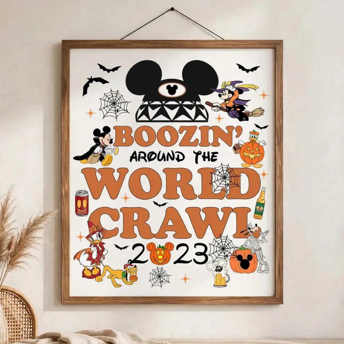boozin' around world crawl png design printed on a plain product mockup