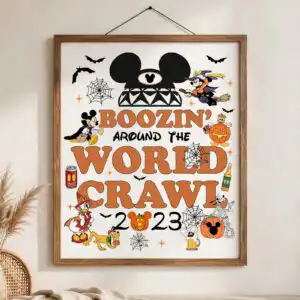 boozin' around world crawl png design printed on a plain product mockup
