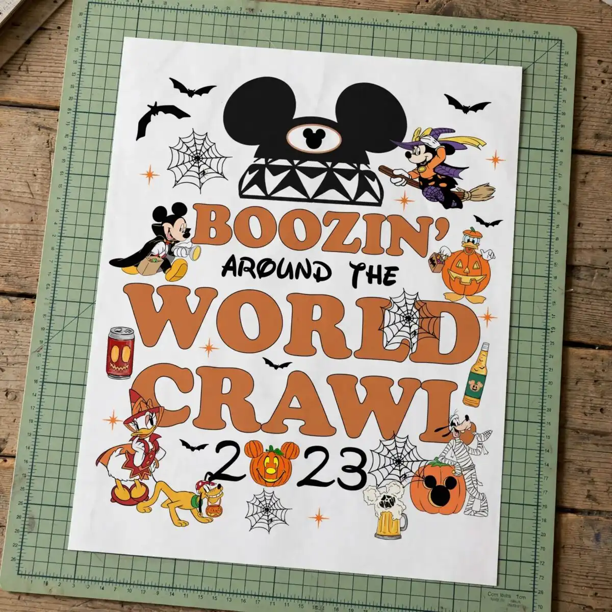 boozin' around world crawl png design printed on a plain product mockup