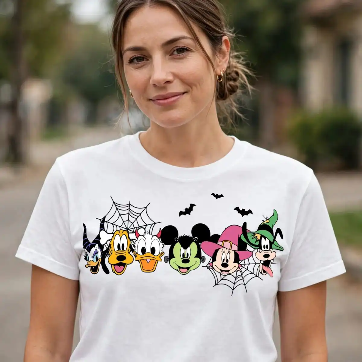 halloween mouse friends trick png design printed on a plain product mockup