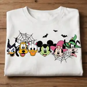 halloween mouse friends trick png design printed on a plain product mockup