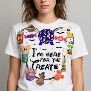 i'm here treats halloween png design printed on a plain product mockup