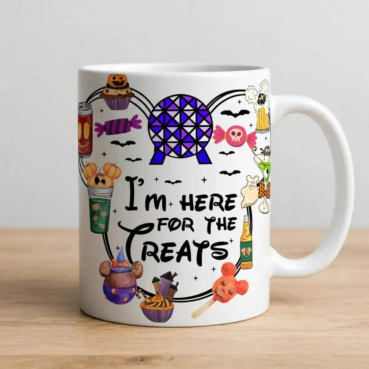 i'm here treats halloween png design printed on a plain product mockup