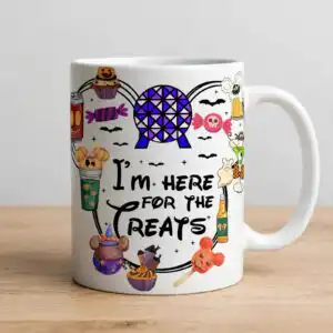 i'm here treats halloween png design printed on a plain product mockup