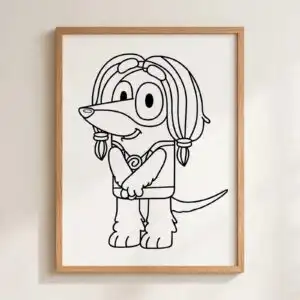 indy outline bluey bluey svg design printed on a plain product mockup