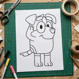 jack army outline bluey cartoon puppy dog saluting design for kids jack army outline bluey svg design printed on a plain product mockup