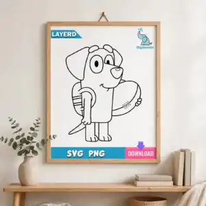 cute cartoon dog holding oval football backpack outline for cricut cartoon dog oval football svg cricut design printed on a plain product mockup