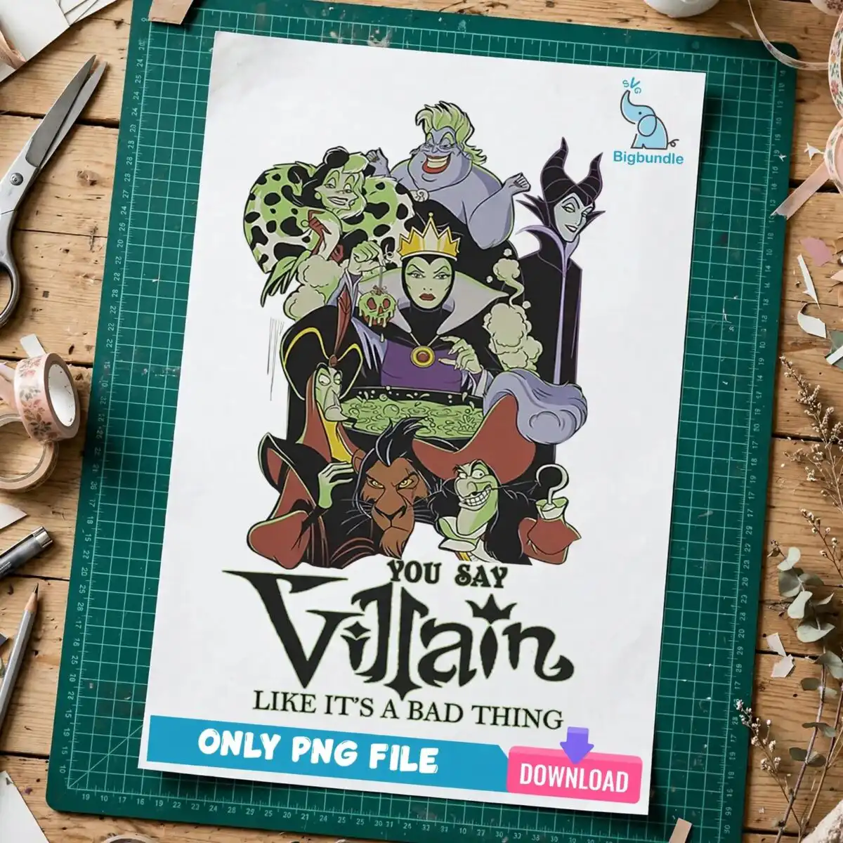 halloween villains cauldron group clipart with you say villain quote halloween villain clipart design printed on a plain product mockup