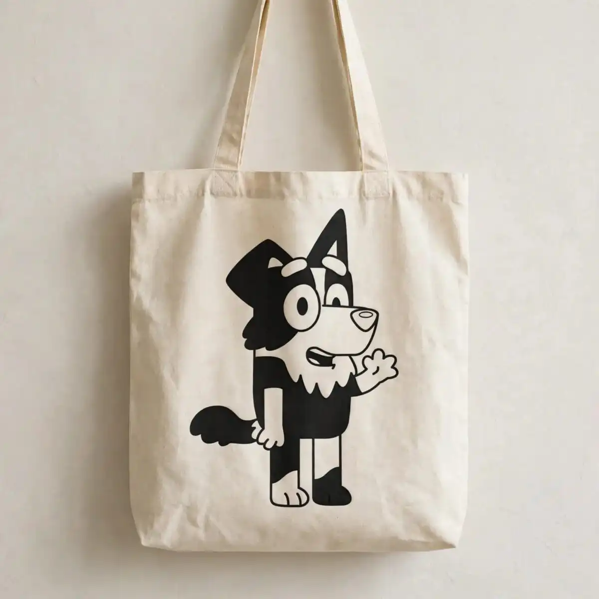 mackenzie outline bluey bluey cartoon border collie dog waving design for kids mackenzie outline bluey bluey svg design printed on a plain product mockup