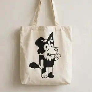 mackenzie outline bluey bluey cartoon border collie dog waving design for kids mackenzie outline bluey bluey svg design printed on a plain product mockup