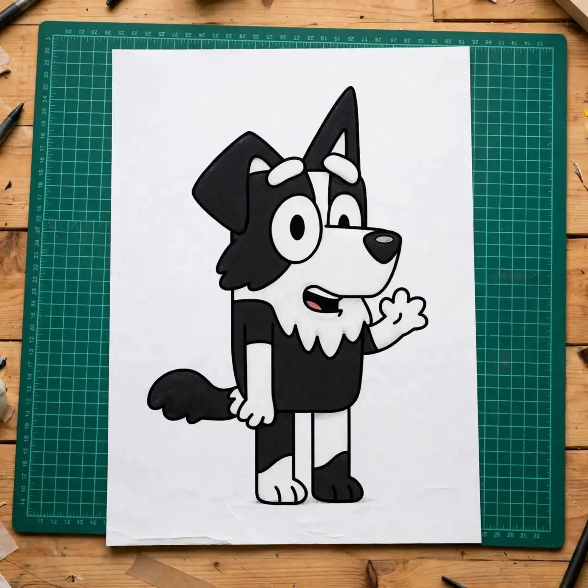 mackenzie bluey border collie dog waving character for kids birthday party mackenzie bluey bluey dog svg design printed on a plain product mockup