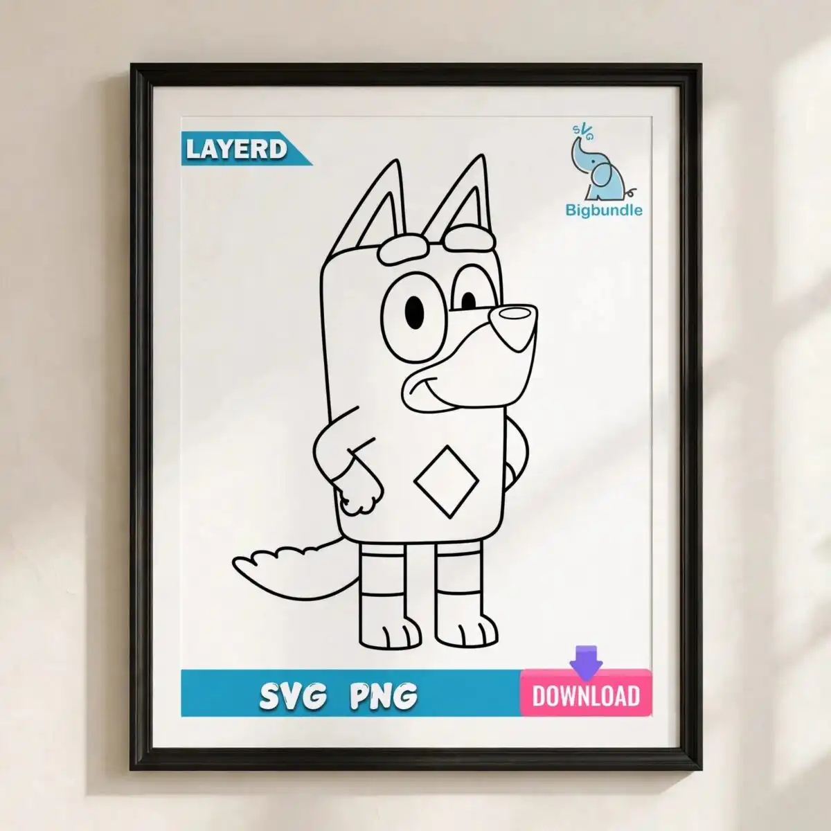 rusty bluey outline bluey svg design printed on a plain product mockup