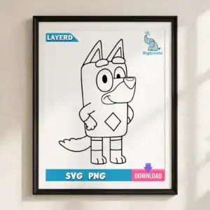 rusty bluey outline bluey svg design printed on a plain product mockup