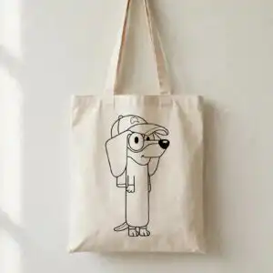 snickers outline bluey cartoon dachshund with cap and glasses kids design snickers outline bluey bluey svg design printed on a plain product mockup