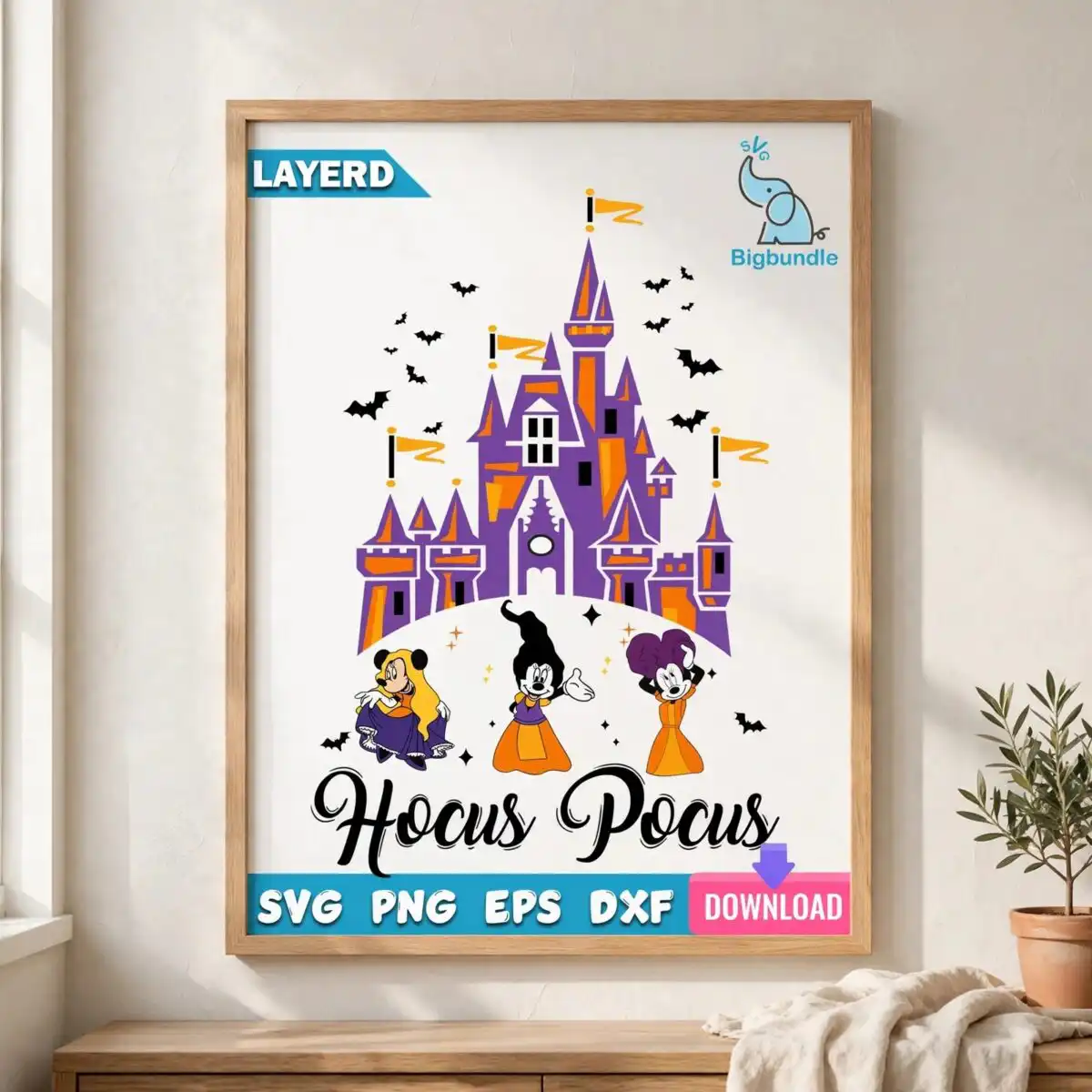 three costumed mice castle halloween design with hocus pocus lettering halloween three costumed mice castle svg design printed on a plain product mockup