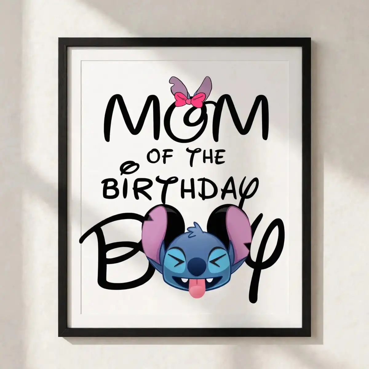 mom birthday boy stitch png design printed on a plain product mockup