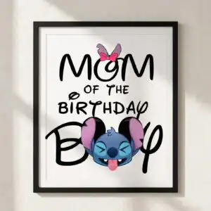 mom birthday boy stitch png design printed on a plain product mockup