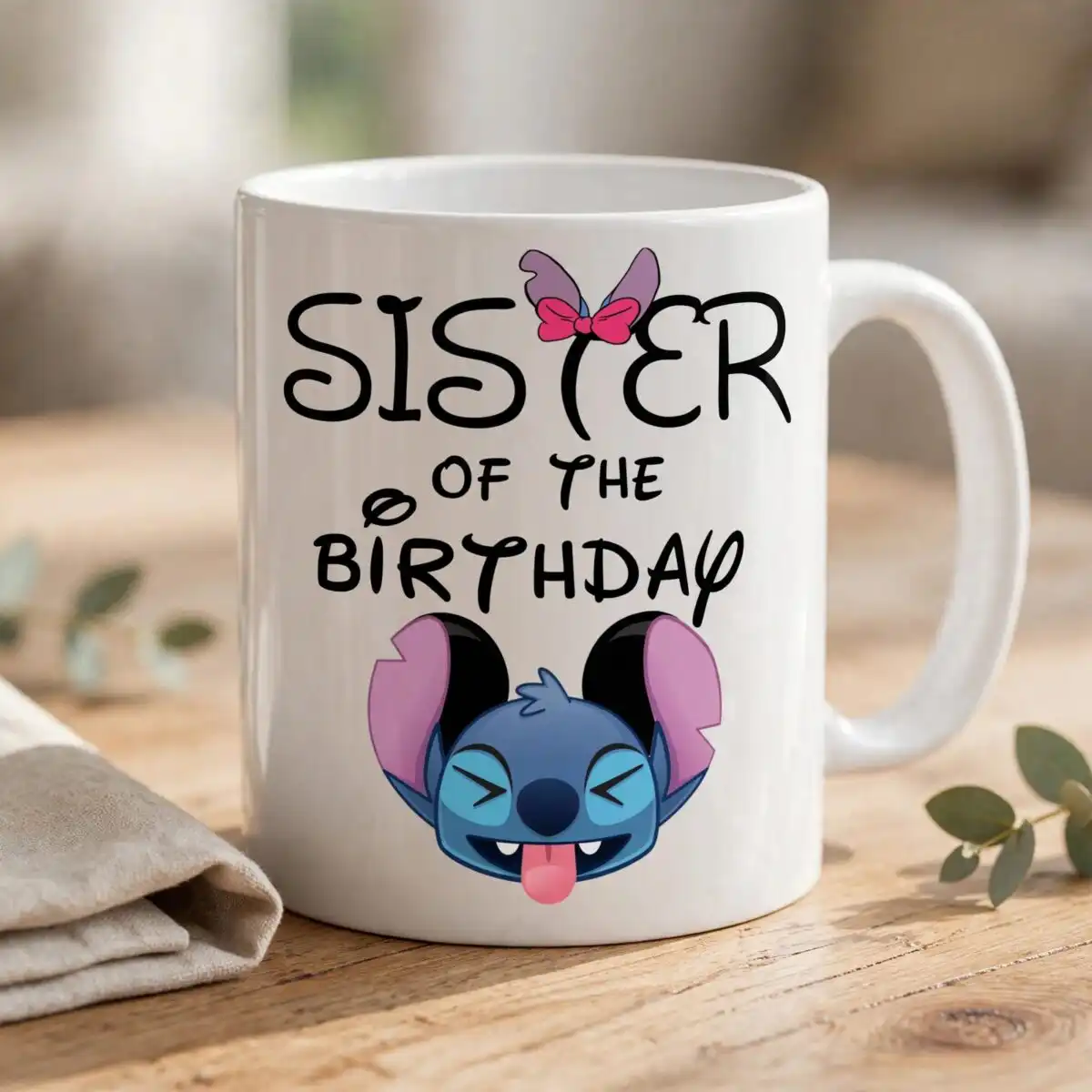 sister birthday boy stitch png design printed on a plain product mockup
