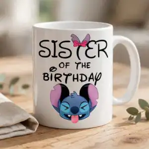 sister birthday boy stitch png design printed on a plain product mockup