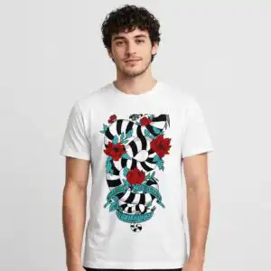 beetlejuice sandworm gothic quote with coffin and roses beetlejuice sandworm svg design printed on a plain product mockup