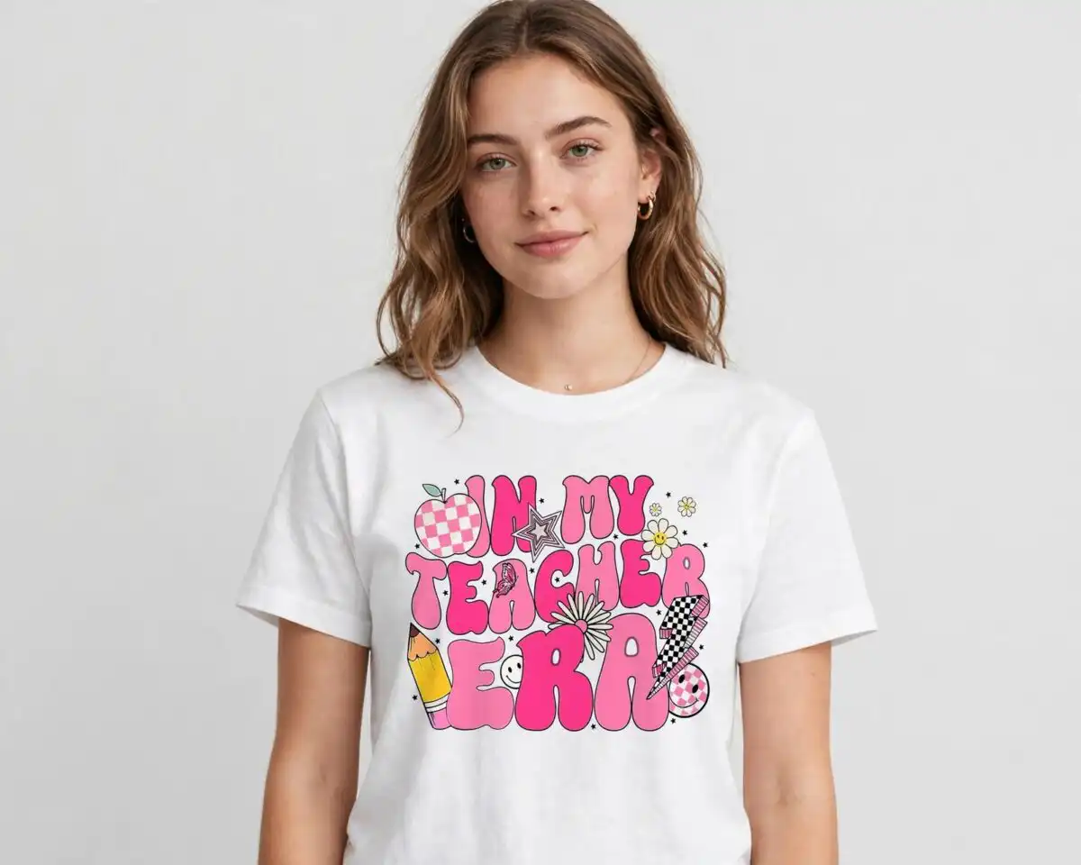 in my teacher era retro wavy sublimation design for back to school my teacher era retro sublimation design printed on a plain product mockup