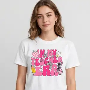 in my teacher era retro wavy sublimation design for back to school my teacher era retro sublimation design printed on a plain product mockup