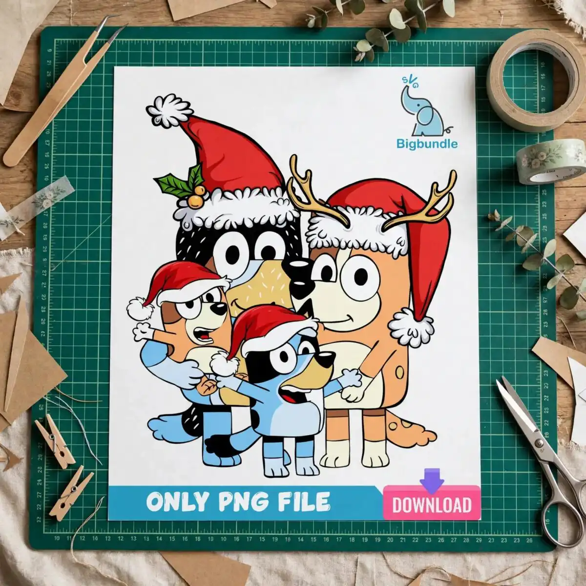 happy christmas images of four dogs in santa hats hugging for festive shirts happy christmas png images design printed on a plain product mockup